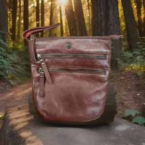 Women'S Vintage Leather Crossbody Sling Bag, Travel Purse. Handmade. 8” X 7.5”